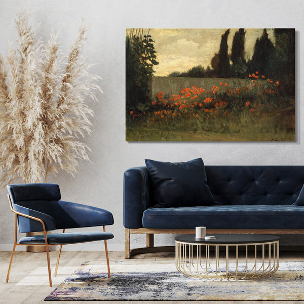 Leinwandbild Elihu Vedder - Zypressen und Mohnblumen