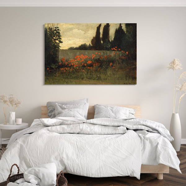 Leinwandbild Elihu Vedder - Zypressen und Mohnblumen