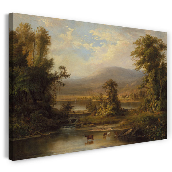 Leinwandbild Robert S. Duncanson - Landschaft mit den Kühen, die in einem Flussstrom trinken