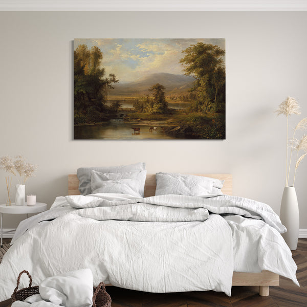 Leinwandbild Robert S. Duncanson - Landschaft mit den Kühen, die in einem Flussstrom trinken