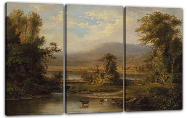 Leinwandbild Robert S. Duncanson - Landschaft mit den Kühen, die in einem Flussstrom trinken
