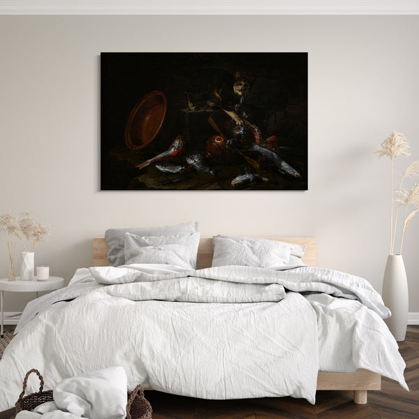Leinwandbild Giuseppe Recco - Eine Katze, die Fisch stiehlt
