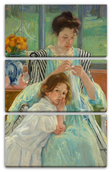 Leinwandbild Mary Cassatt - Junge Mutter beim Nähen