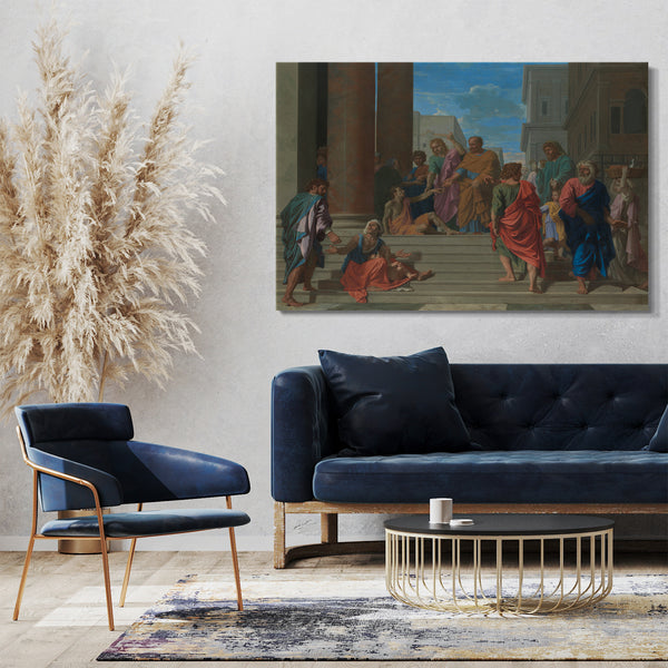 Leinwandbild Nicolas Poussin - Heiliger Peter und Johannes heilen den lahmen Mann