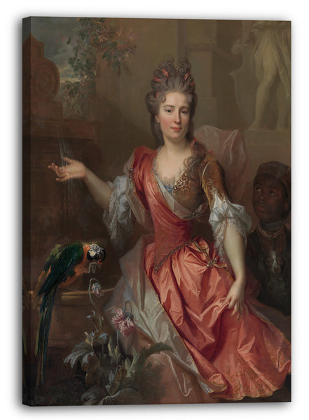 Leinwandbild Nicolas de Largillierre - Porträt einer Frau, möglicherweise Madame Claude Lambert de Thorigny (Marie Marguerite Bontemps, 1668-1701), und ein versklavter Diener