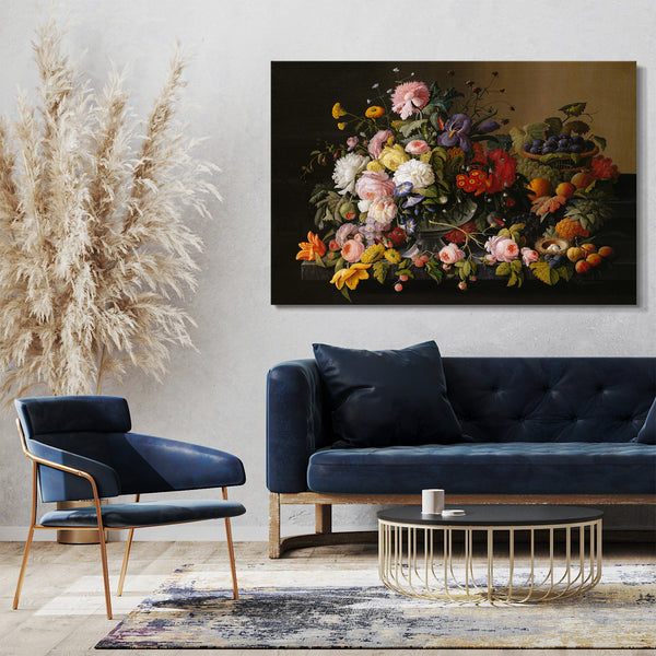 Leinwandbild Severin Roesen - Stillleben: Blumen und Früchte
