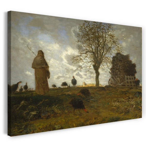 Leinwandbild Jean-François Millet - Herbstlandschaft mit einer Herde von Truthähnen