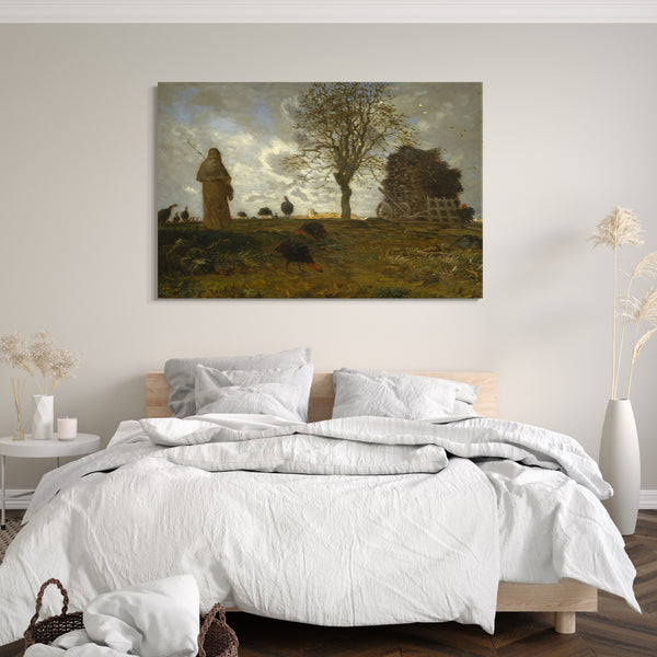 Leinwandbild Jean-François Millet - Herbstlandschaft mit einer Herde von Truthähnen