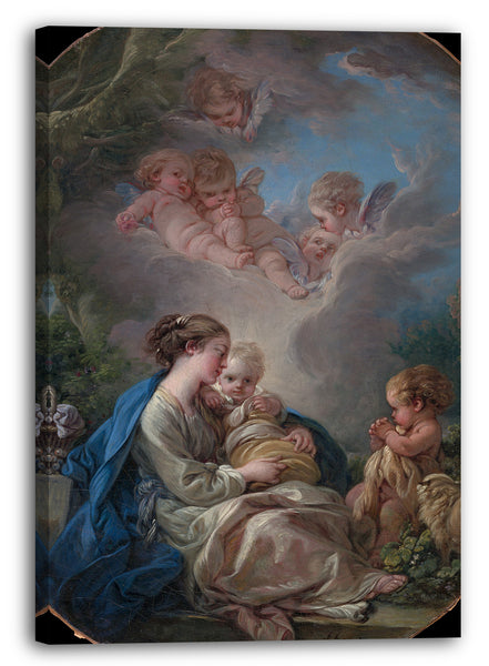 Leinwandbild François Boucher - Jungfrau und Kind mit dem jungen Johannes der Täufer und Engel