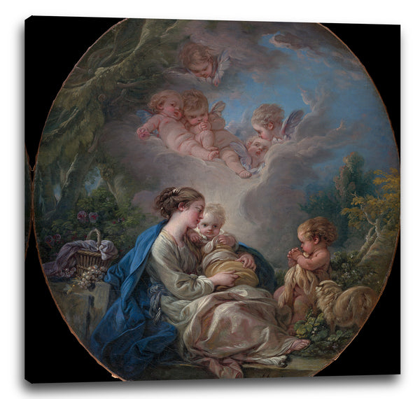 Leinwandbild François Boucher - Jungfrau und Kind mit dem jungen Johannes der Täufer und Engel