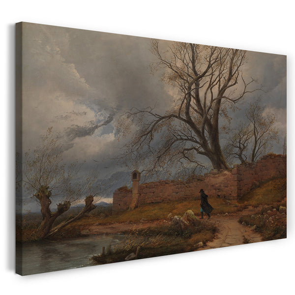 Leinwandbild Julius von Leypold - Wanderer im Sturm