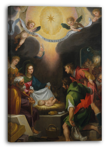 Leinwandbild Cigoli (Ludovico Cardi) (italienisch, Castello di Cigoli 1559-1613 Rom) - Die Anbetung der Hirten mit der heiligen Katharina von Alexandrien