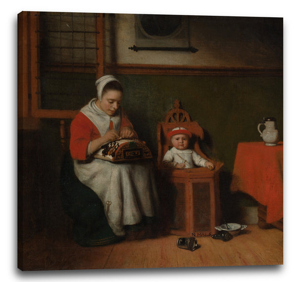 Leinwandbild Nicolaes Maes - Der Spitzenklöppler