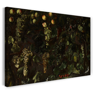Leinwandbild Bartolomeo Cavarozzi - Weinreben und Obst, mit drei Stelzen