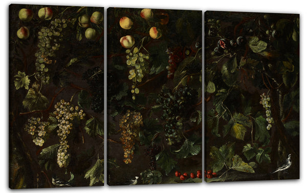 Leinwandbild Bartolomeo Cavarozzi - Weinreben und Obst, mit drei Stelzen