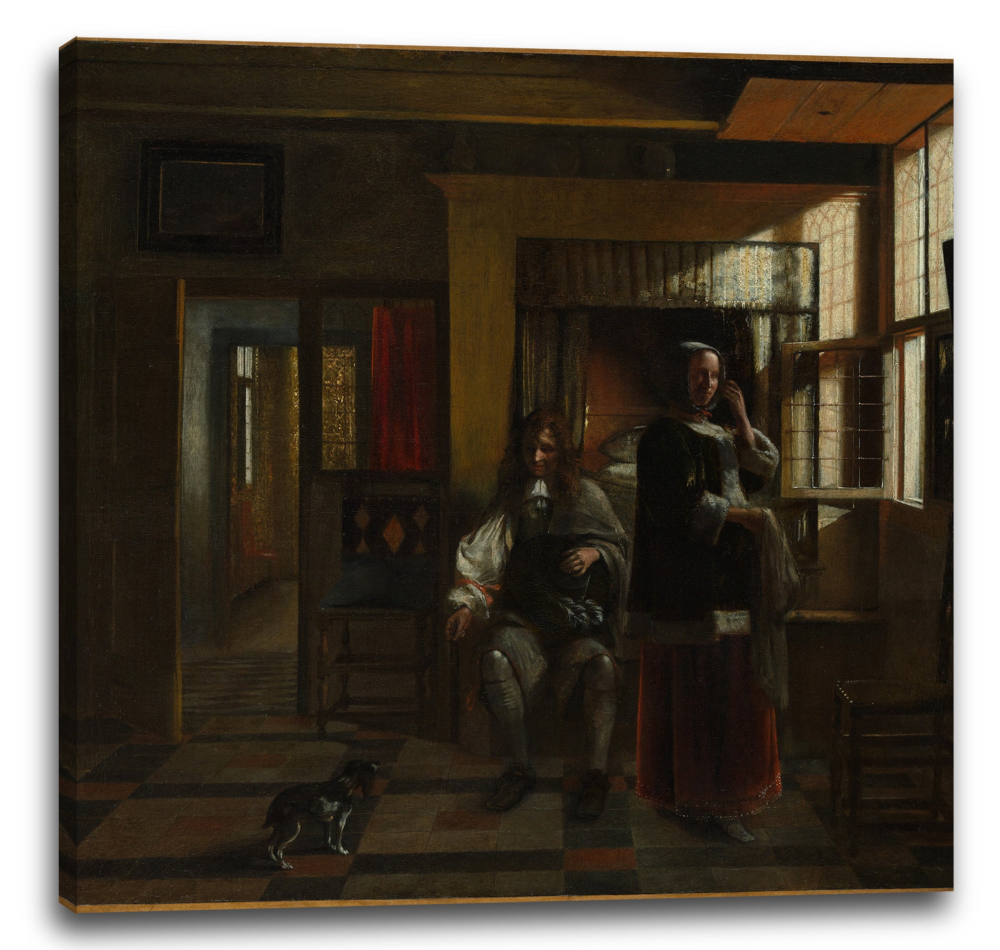 Leinwandbild Pieter de Hooch - Interieur mit einem jungen Paar