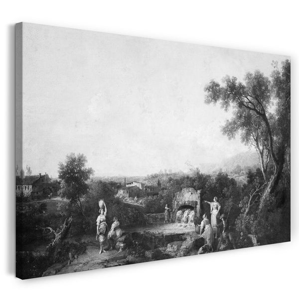 Leinwandbild Francesco Zuccarelli - Landschaft mit Bauern an einem Brunnen