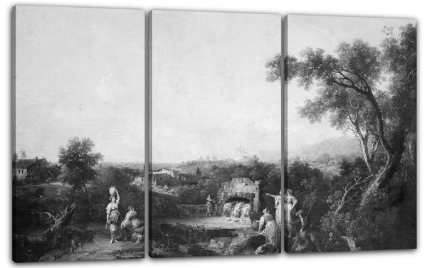 Leinwandbild Francesco Zuccarelli - Landschaft mit Bauern an einem Brunnen