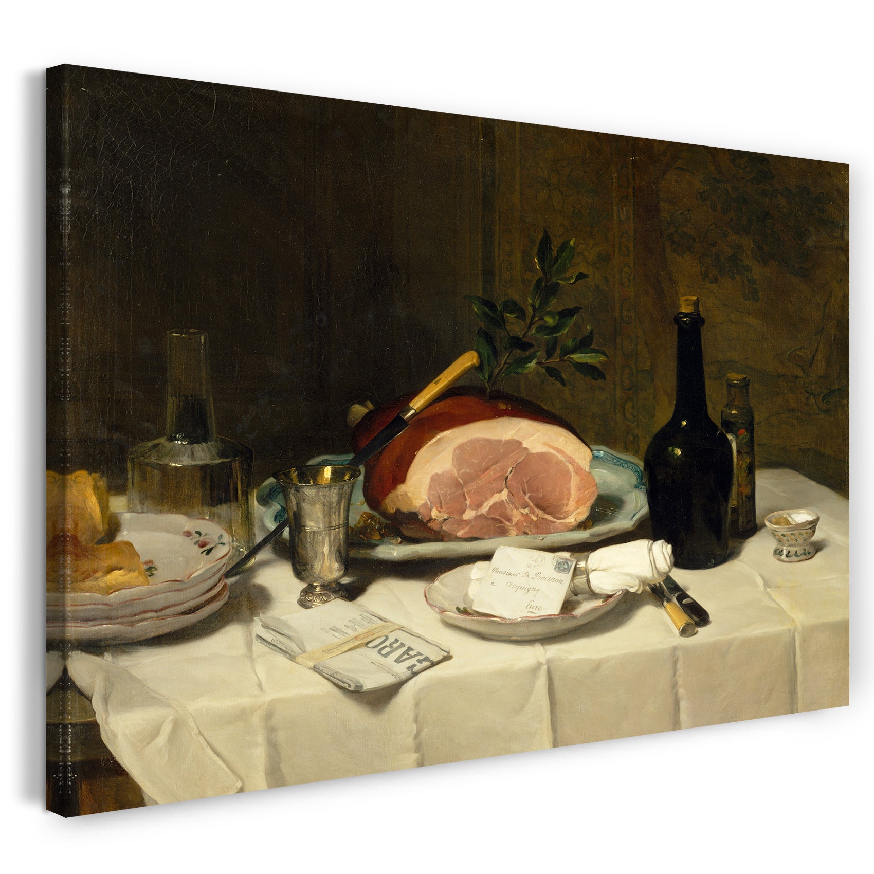 Leinwandbild Philippe Rousseau - Stillleben mit Schinken