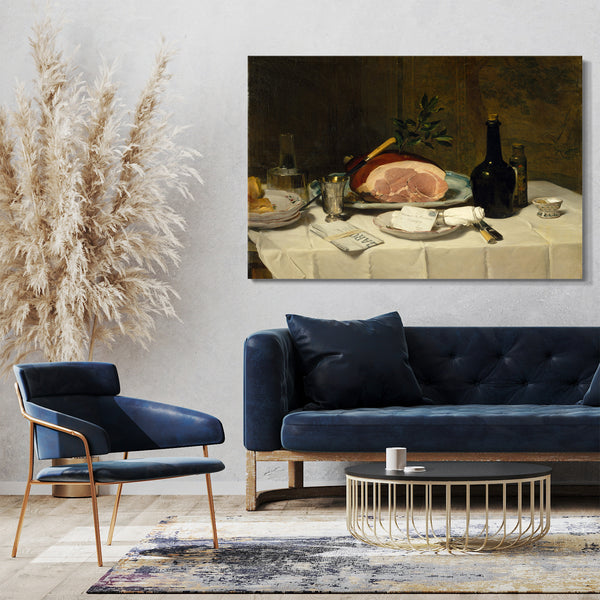 Leinwandbild Philippe Rousseau - Stillleben mit Schinken
