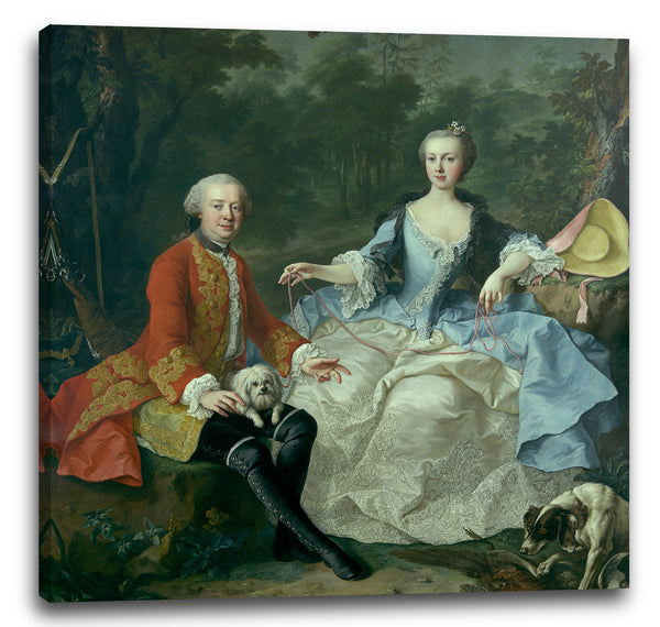 Leinwandbild Martin van Meytens der Jüngere - Graf Giacomo Durazzo (1717-1794) in der Gestalt eines Jägersmann mit seiner Frau (Ernestine Aloisia Ungnad von Weissenwolff, 1732-1794)