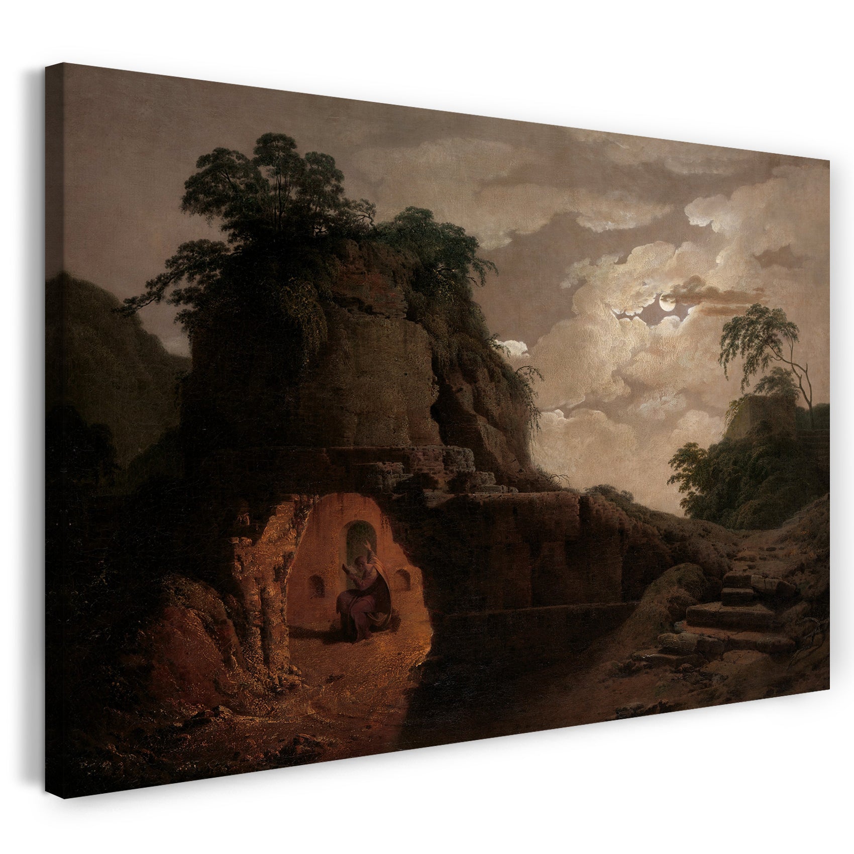 Leinwandbild Joseph Wright - Virgils Grab im Mondlicht, mit Silius Italicus bei der Deklamation