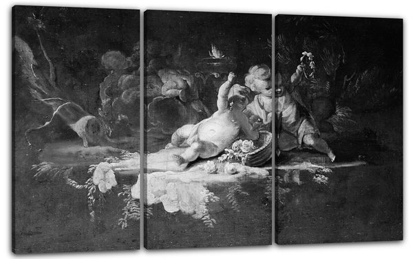 Leinwandbild Französischer Maler, 18. Jahrhundert - Putti mit einem Korb mit Blumen