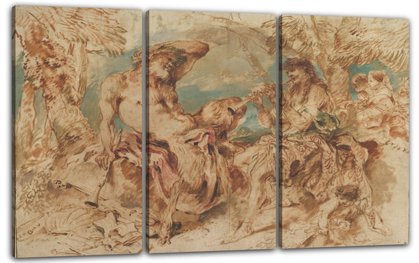 Leinwandbild Giovanni Benedetto Castiglione - Jugendliche spielt eine Pfeife für einen Satyr