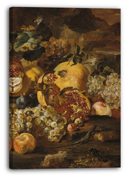 Leinwandbild Abraham Brueghel - Granatäpfel und anderes Obst in einer Landschaft