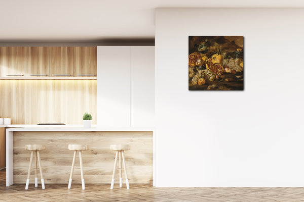 Leinwandbild Abraham Brueghel - Granatäpfel und anderes Obst in einer Landschaft