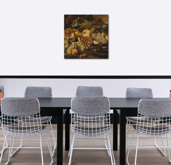 Leinwandbild Abraham Brueghel - Granatäpfel und anderes Obst in einer Landschaft