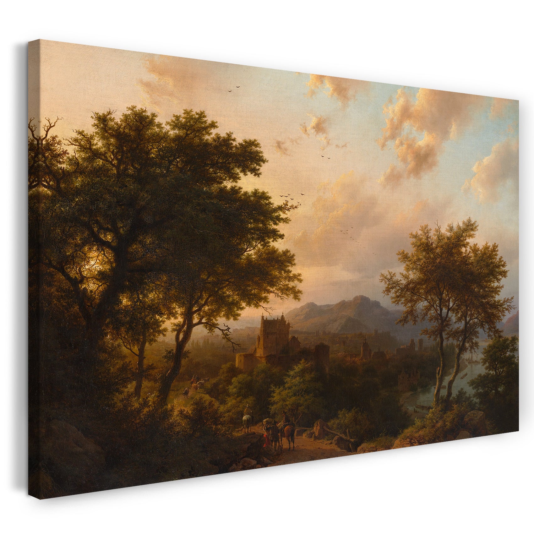 Leinwandbild Barend Cornelis Koekkoek - Sonnenuntergang am Rhein