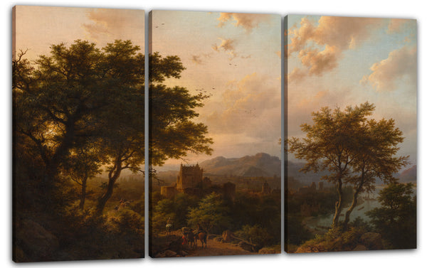 Leinwandbild Barend Cornelis Koekkoek - Sonnenuntergang am Rhein