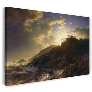 Leinwandbild Andreas Achenbach - Sonnenuntergang nach einem Sturm an der Küste von Sizilien