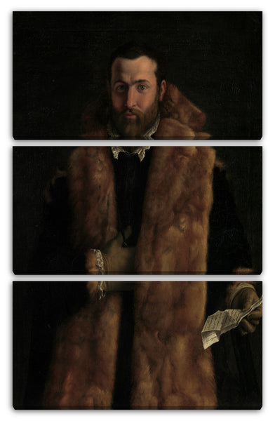 Leinwandbild Italienischer (Lombard) Maler (ca. 1540) - Portrait eines Mannes in einem Pelz-getrimmten Mantel