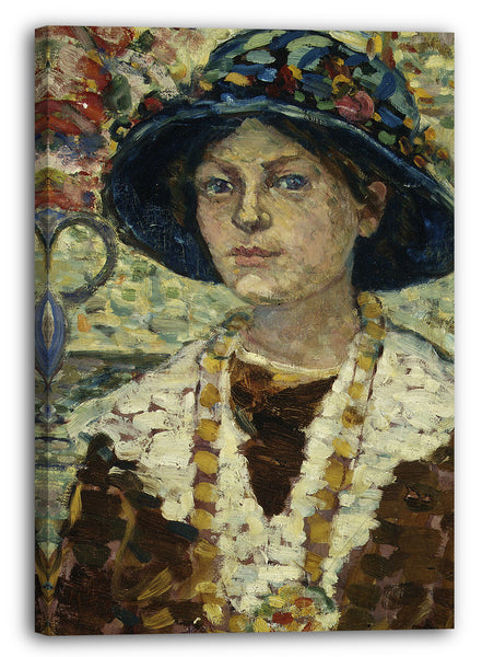 Leinwandbild Maurice Brazil Prendergast - Portrait eines Mädchens mit Blumen