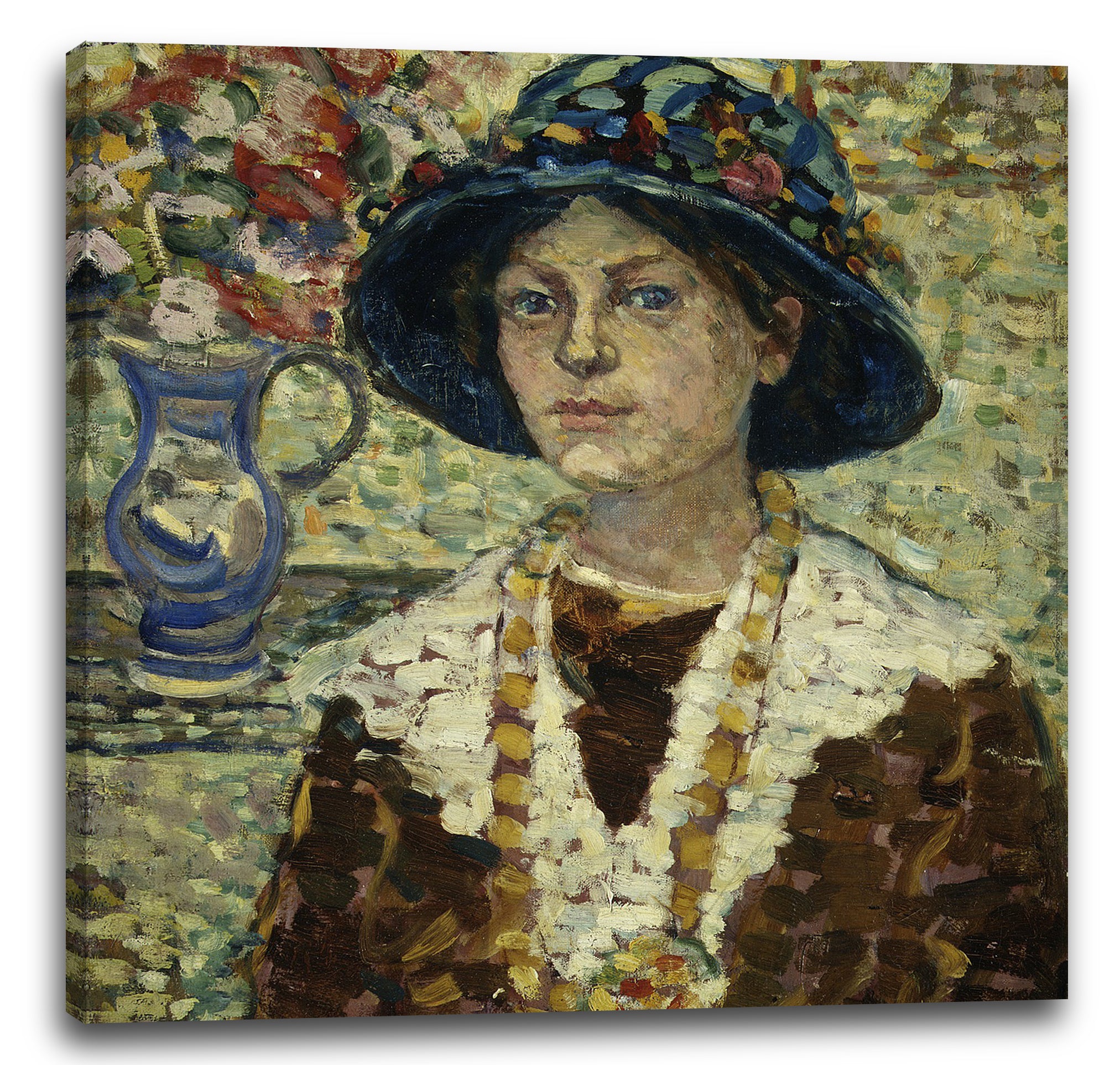 Leinwandbild Maurice Brazil Prendergast - Portrait eines Mädchens mit Blumen