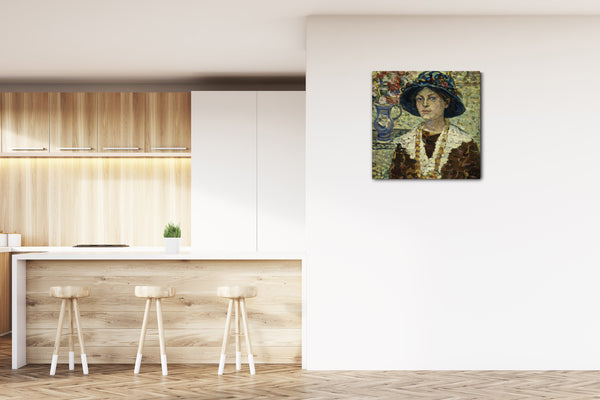 Leinwandbild Maurice Brazil Prendergast - Portrait eines Mädchens mit Blumen