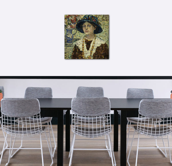 Leinwandbild Maurice Brazil Prendergast - Portrait eines Mädchens mit Blumen