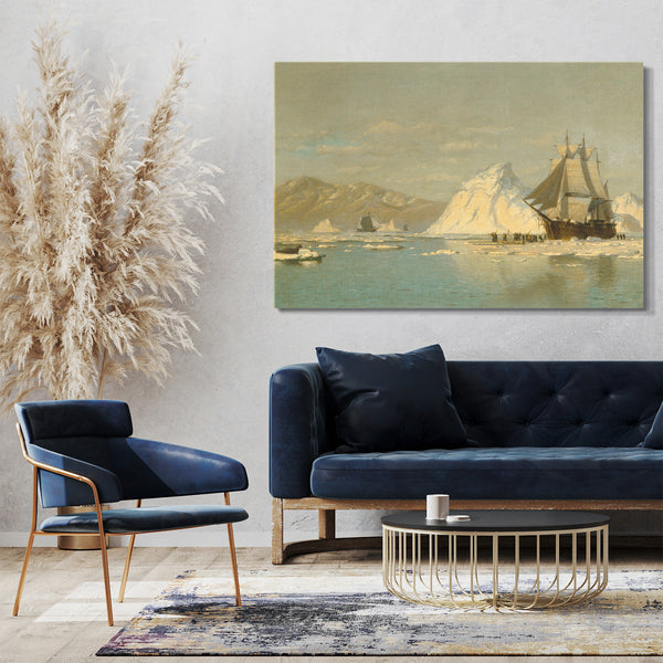 Top-Angebot Kunstdruck William Bradford - Vor Grönland - Walfangschiff auf der Suche nach offenen Gewässern Leinwand auf Keilrahmen gespannt