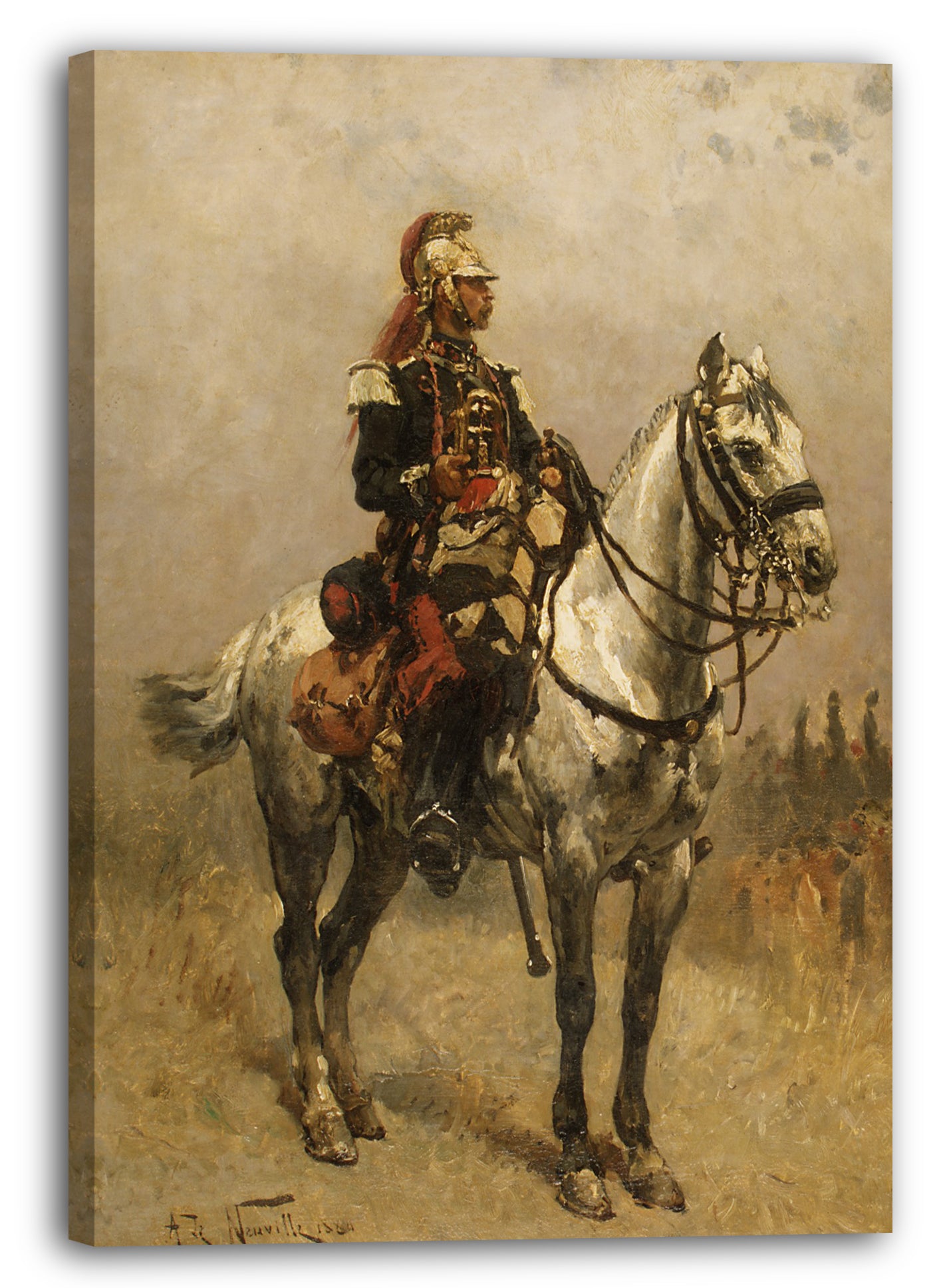 Top-Angebot Kunstdruck Alphonse-Marie-Adolphe de Neuville - Ein Kavallerist Leinwand auf Keilrahmen gespannt