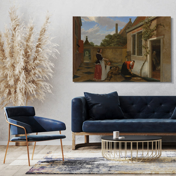 Top-Angebot Kunstdruck Ludolf de Jongh - Szene in einem Innenhof Leinwand auf Keilrahmen gespannt