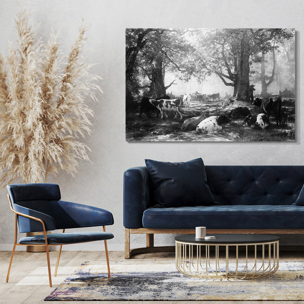 Top-Angebot Kunstdruck Auguste-François Bonheur - Umgebung von Fontainebleau: Wald und Vieh Leinwand auf Keilrahmen gespannt