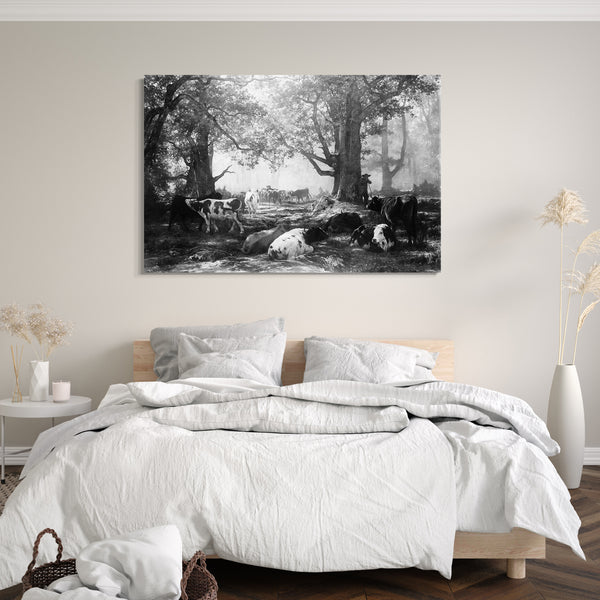 Top-Angebot Kunstdruck Auguste-François Bonheur - Umgebung von Fontainebleau: Wald und Vieh Leinwand auf Keilrahmen gespannt