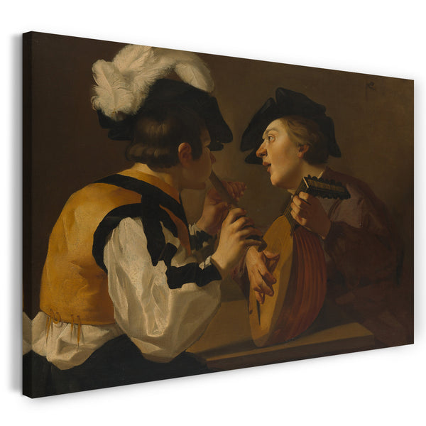 Top-Angebot Kunstdruck Holländischer Maler (Utrecht Caravaggist), 17. Jahrhundert - Zwei Musiker Leinwand auf Keilrahmen gespannt
