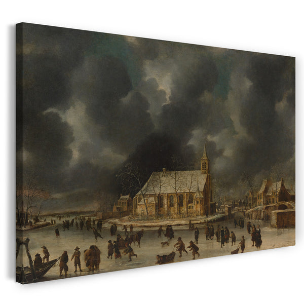 Top-Angebot Kunstdruck Johannes Abrahamsz Beerstraten - Schlittschuhlaufen in Sloten, in der Nähe von Amsterdam Leinwand auf Keilrahmen gespannt