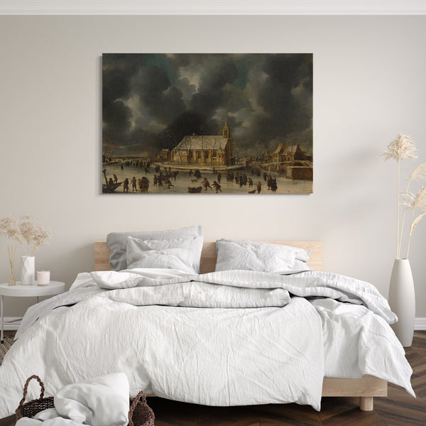 Top-Angebot Kunstdruck Johannes Abrahamsz Beerstraten - Schlittschuhlaufen in Sloten, in der Nähe von Amsterdam Leinwand auf Keilrahmen gespannt