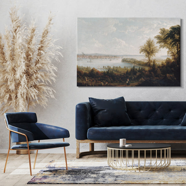 Top-Angebot Kunstdruck Robert Havell Jr. - Blick auf die Bucht und die Stadt New York von Weehawken Leinwand auf Keilrahmen gespannt
