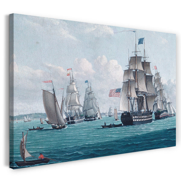Top-Angebot Kunstdruck Thomas Thompson - Das U.S.-Schiff Franklin, mit Blick auf die Bucht von New York Leinwand auf Keilrahmen gespannt