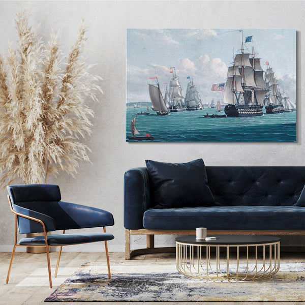 Top-Angebot Kunstdruck Thomas Thompson - Das U.S.-Schiff Franklin, mit Blick auf die Bucht von New York Leinwand auf Keilrahmen gespannt